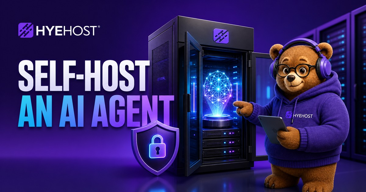 Self-hosted AI agent architecture on a HYEHOST VPS with workflows, storage and secure network controls